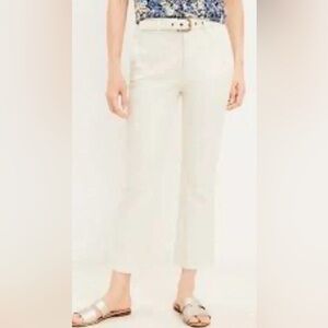 LOFT LIGHT BEIGE CREAM BELTED KICK CROP PANTS JEANS SIZE 24